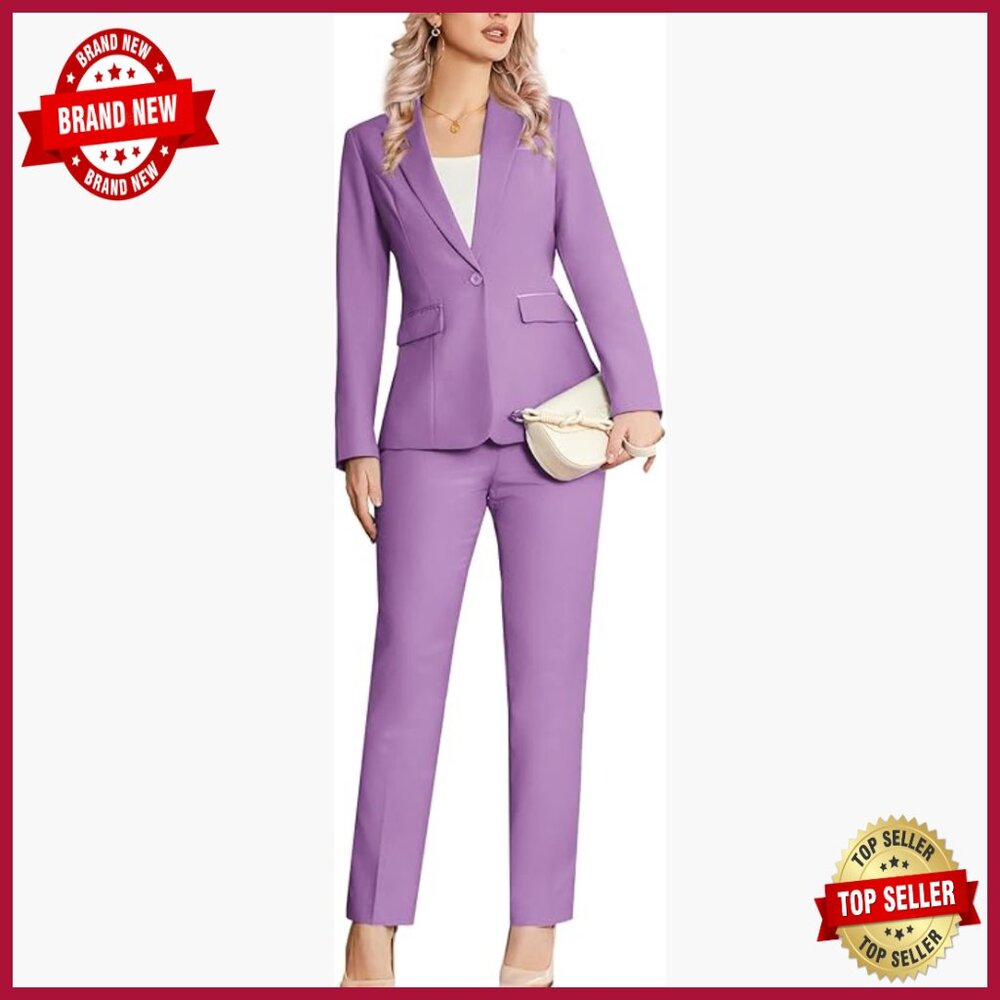 Slim Fit Notched Lapel Blazer Pants Suit Set Business Office Work